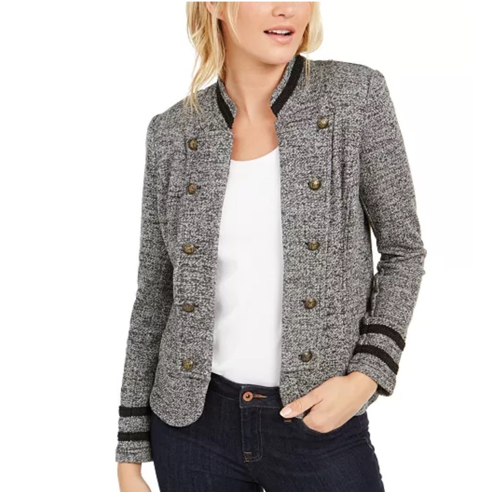 NWT Tommy Hilfiger The Band Jacket Marled Gray Open Front Military Sz M